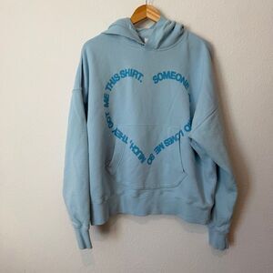 Le Pere Domo Heart Blue Graphic Pullover Hoodie Sweatshirt Women's Size Medium